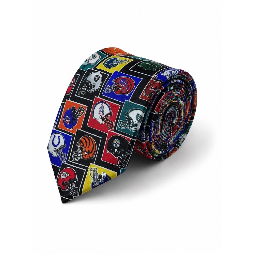 Vintage Ralph Marlin NFL Team Logo Men's Tie Multicolor Helmets Sports Football